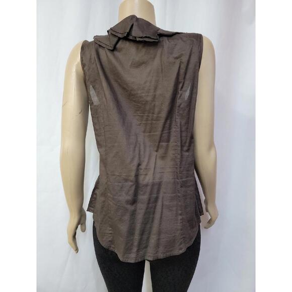 Oscar De La Renta, Size 14 Brown Buttons Up Ruffled Women's Top Blouse #R1 - Picture 5 of 10